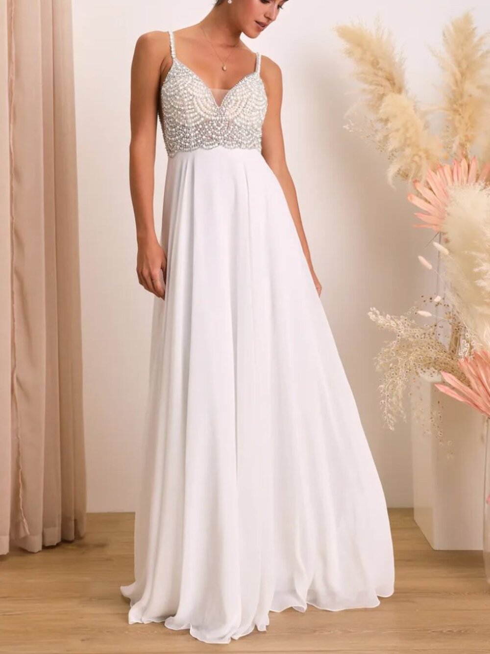 NWT Lulus True Love White Beaded Rhinestone Maxi Dress Size M